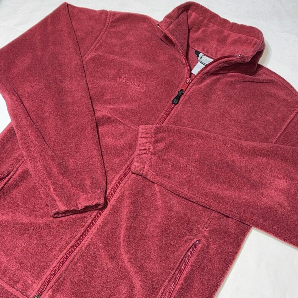 Columbia Sweater Fleece Jacket Men's M Red Full Zip Pockets Thermal Outdoor Hike